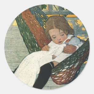  kind met een dollar van Jessie Willcox Smith Ronde Sticker