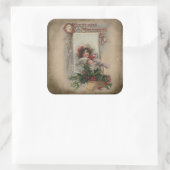  Kind met Holly en Kerstgroeten Vierkante Sticker (Tas)