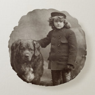 Kind met hond, C1885 Rond Kussen