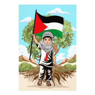 Kind met Keffiyeh Palestina Vlag en Olijfboom Foto Afdruk