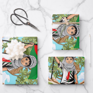 Kind met Keffiyeh Palestina Vlag en Olijfboom Inpakpapier Vel