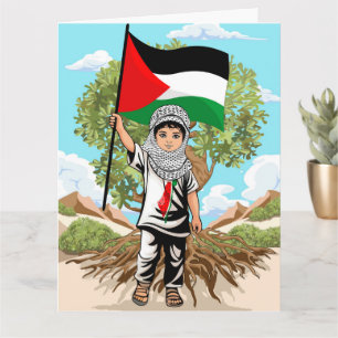 Kind met Keffiyeh Palestina Vlag en Olijfboom Kaart