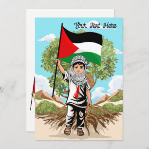 Kind met Keffiyeh Palestina Vlag en Olijfboom Kaart