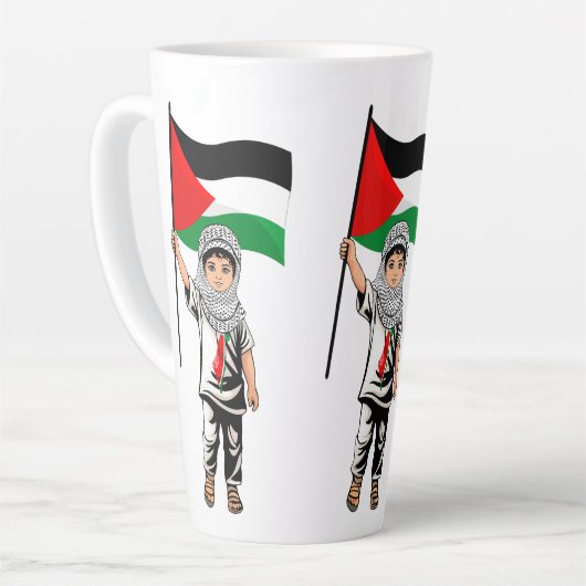 Kind met Keffiyeh Palestina Vlag en Olijfboom Latte Mok (Linkerhoek)