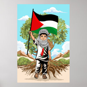 Kind met Keffiyeh Palestina Vlag en Olijfboom Poster