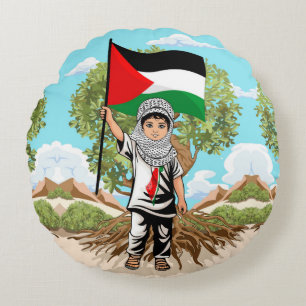 Kind met Keffiyeh Palestina Vlag en Olijfboom Rond Kussen