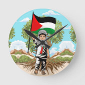 Kind met Keffiyeh Palestina Vlag en Olijfboom Ronde Klok (Voorkant)