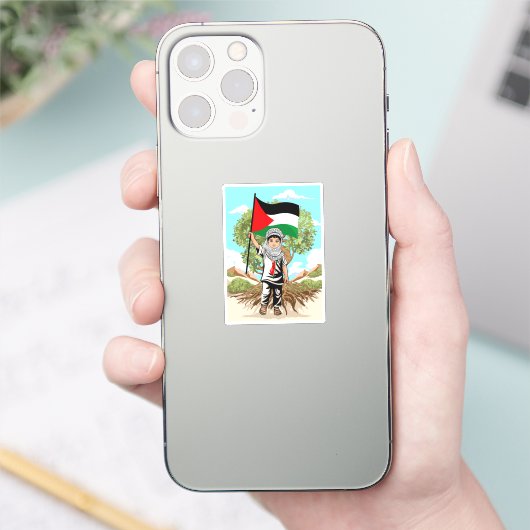 Kind met Keffiyeh Palestina Vlag en Olijfboom Sticker (Telefoon)