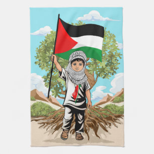 Kind met Keffiyeh Palestina Vlag en Olijfboom Theedoek
