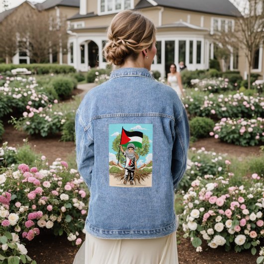 Kind met Keffiyeh Palestine Vlag Denim Jacket (Huwelijk Achterkant)