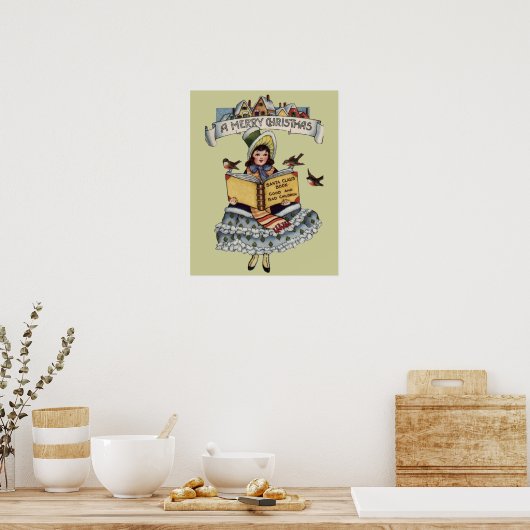  kind met kerstboek poster (Keuken)