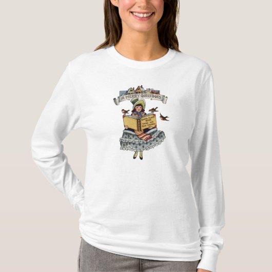 kind met kerstboek t-shirt (Voorkant)