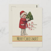 Kind met Kerstboom  Illustratie Kunst Briefkaart (Voorkant / Achterkant)