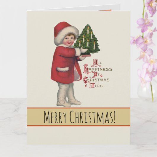 Kind met Kerstboom Illustratie Kunst Kaart (Orchidee)