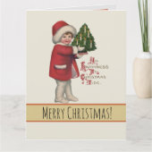 Kind met Kerstboom Illustratie Kunst Kaart (Voorkant)