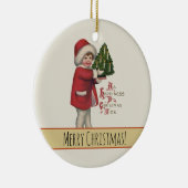 Kind met Kerstboom  Illustratie Kunst Keramisch Ornament (Rechts)