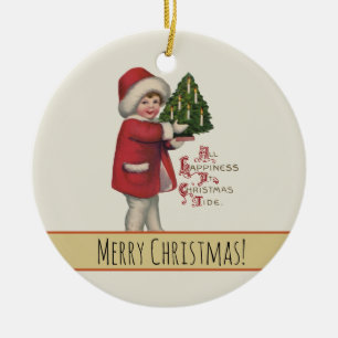 Kind met Kerstboom  Illustratie Kunst Keramisch Ornament