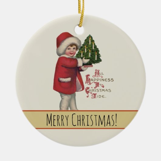 Kind met Kerstboom  Illustratie Kunst Keramisch Ornament (Voorkant)