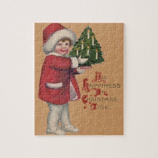 Kind met Kerstboom  Illustratie Kunst Legpuzzel (Verticaal)