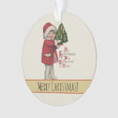 Kind met Kerstboom  Illustratie Kunst Ornament (voorkant)