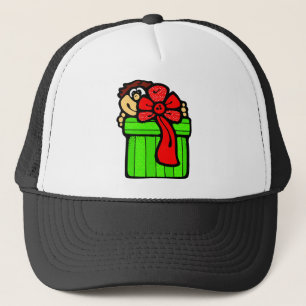 Kind met kerstcadeautje trucker pet