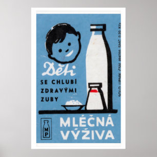 Kind met melk luciferdoosje kunstprint poster