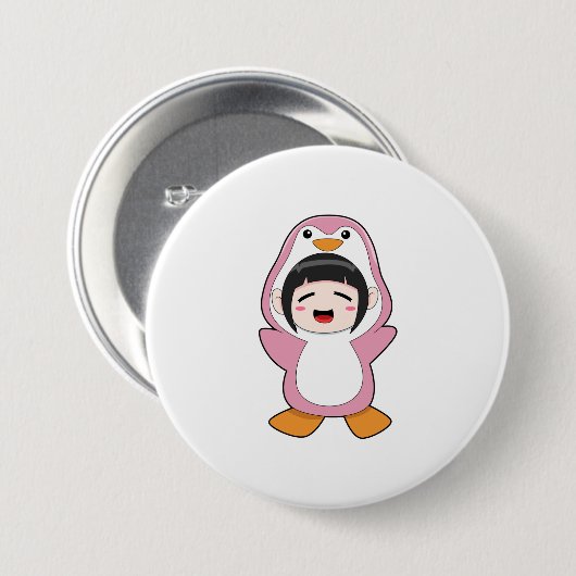 Kind met Penguin Costume Ronde Button 7,6 Cm (Voorkant /achterkant)