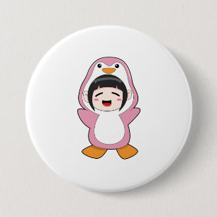 Kind met Penguin Costume Ronde Button 7,6 Cm