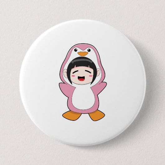Kind met Penguin Costume Ronde Button 7,6 Cm (Voorkant)