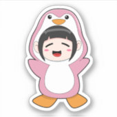 Kind met Penguin Costume Sticker (Voorkant)