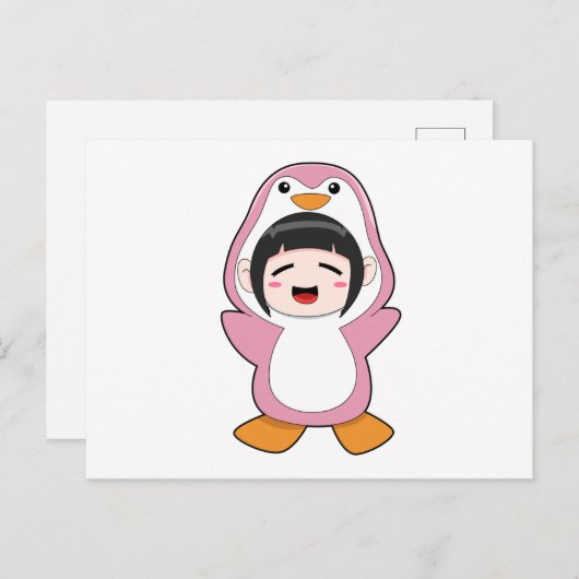 Kind met pinguïn kostuum briefkaart (Voorkant / Achterkant)