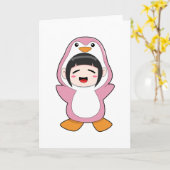 Kind met pinguïn kostuum kaart (Gele Bloem)