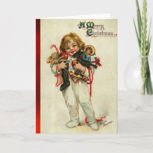 KIND MET TOYS EN CHRISTMASGIFTEN FEESTDAGEN KAART