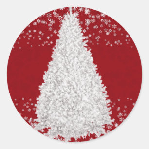 Kind met witte kerstbomen, rode feestjes ronde sticker