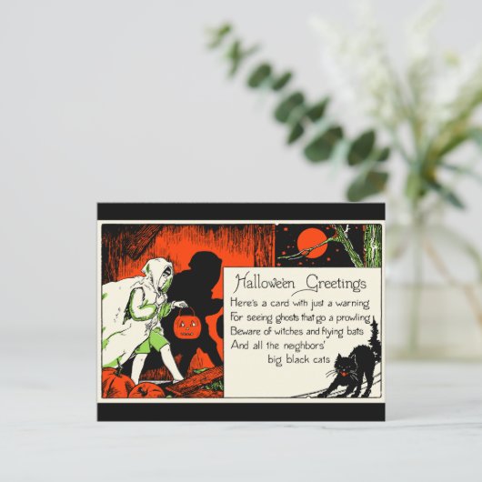 kind met zwarte kat met hoge hagel briefkaart (Staand voorkant)