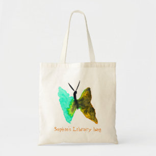 Kind naam schattige aqua butterfly-bibliotheektas tote bag