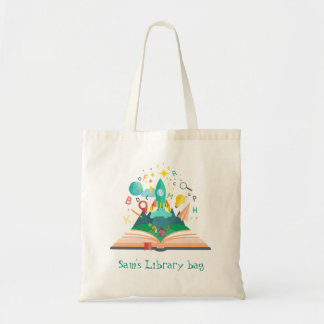 Kind naam schattige kofferbibliotheektas tote bag