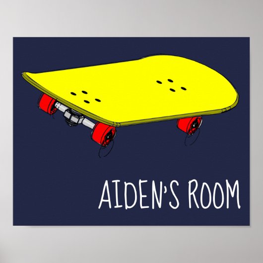 Kind naam slaapkamer kunst Gele skateboard cool te Poster (Voorkant)