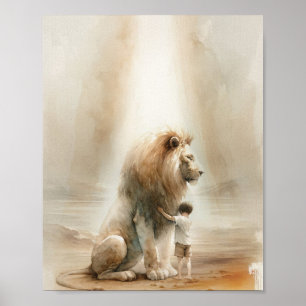 Kind omarmen Jesus de Leeuw, digitale print