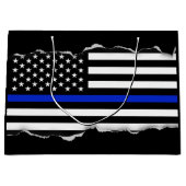 Kind op Blauwe lijn Amerikaanse vlag zwart Large Cadeautasje (Voorkant)