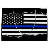 Kind op Blauwe lijn Amerikaanse vlag zwart Large Cadeautasje (Achterkant)