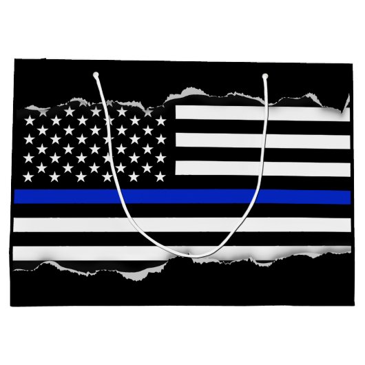 Kind op Blauwe lijn Amerikaanse vlag zwart Large Cadeautasje (Achterkant)