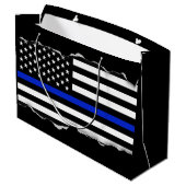 Kind op Blauwe lijn Amerikaanse vlag zwart Large Cadeautasje (Achterkant Gekanteld)