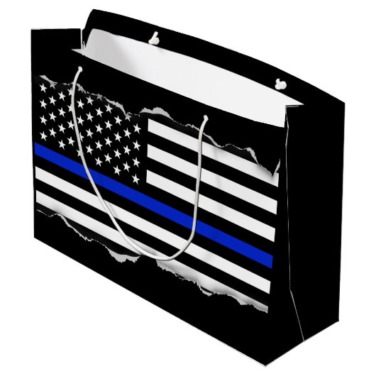 Kind op Blauwe lijn Amerikaanse vlag zwart Large Cadeautasje (Achterkant Gekanteld)