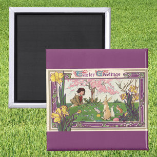  kind op een paaseihunt met dieren magneet