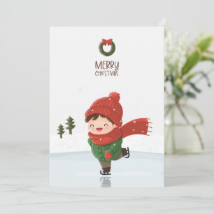 Kind op het ijs schaatsen met Kerstmis Feestdagenkaart