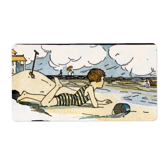 Kind op het strand kunst labels (Voorkant)