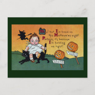 Kind op kat- en JOL-signaalposten Halloween Briefkaart