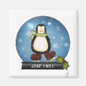 KIND Pinguïn Ice Skating Inside Snowglobe Magneet (Voorkant)