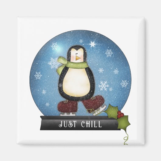 KIND Pinguïn Ice Skating Inside Snowglobe Magneet (Voorkant)